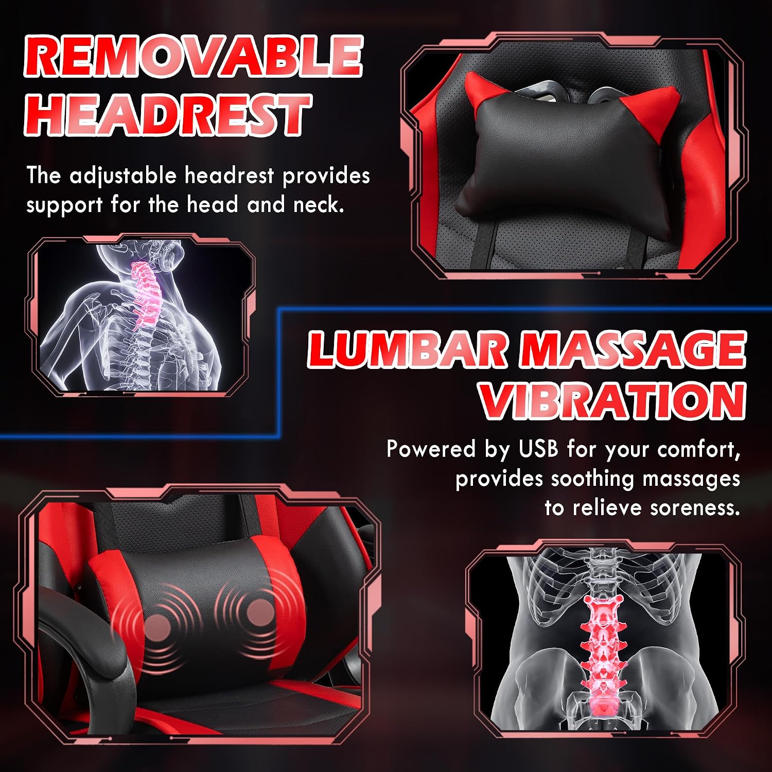 Red Ergonomic Gaming Chair Mas - Massage 评论和价格